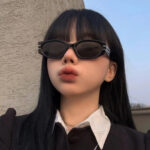 Slim Oval Retro Sunglasses - Black Dark Brown