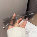 Photochromic Retro Rimless Sunglasses - Silver