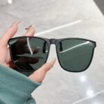 Square Frameless Clip-On Sunglasses - Green