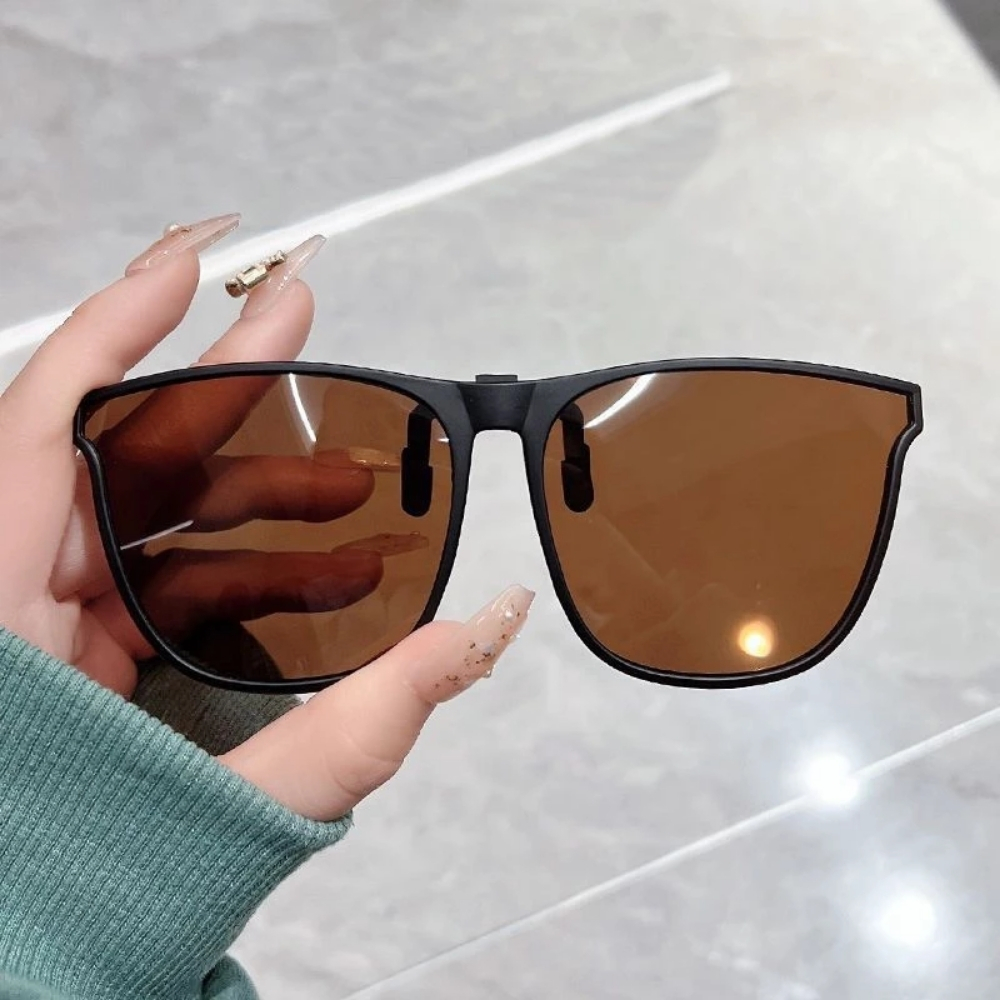 EYE (74) Square Frameless Clip-On Sunglasses - Brown - Image 1