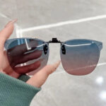 Square Rimless Clip-On Sunglasses - Blue Pink Gradient