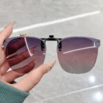 Square Rimless Clip-On Sunglasses - Purple Gradient