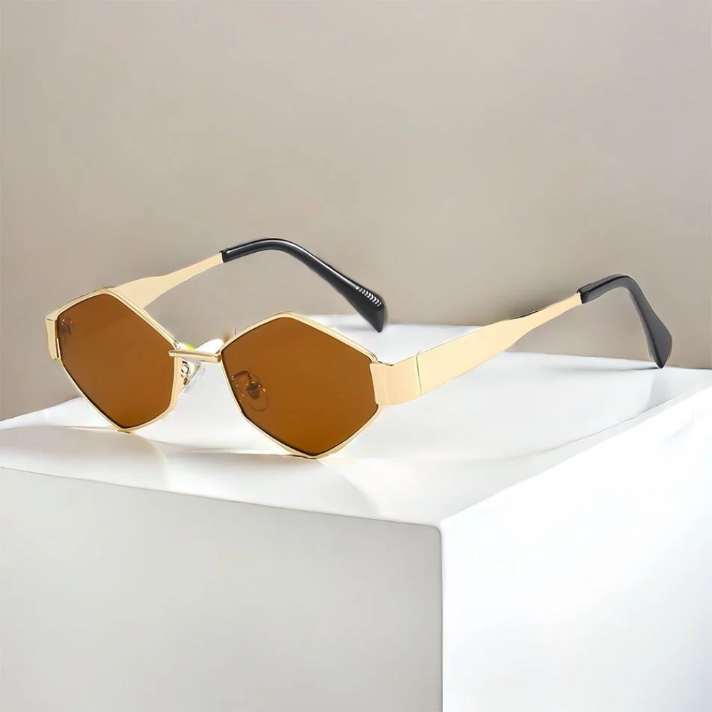 EYE (88) Retro Geometric Metal Sunglasses - Gold Brown - Image 1